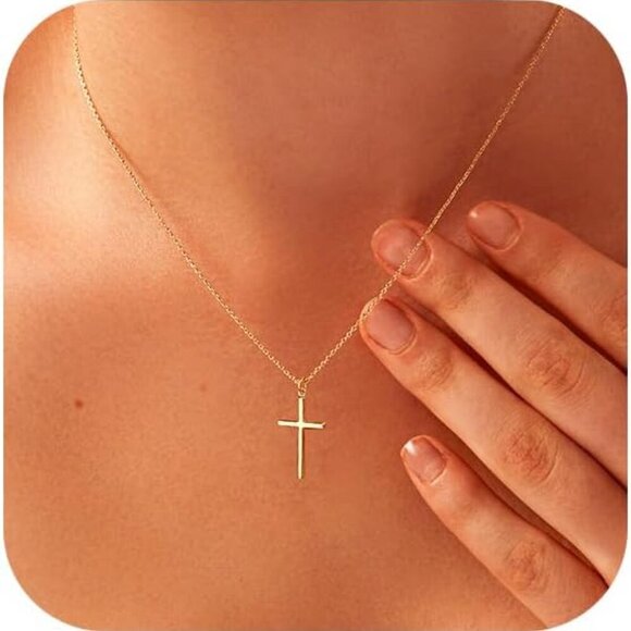 Cross Necklace for Women -Dainty 14K Gold Plated Cross Necklace Layered Gold Cro - Picture 1 of 7